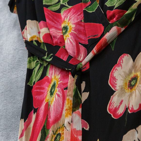NOSTALGIA Black Floral Maxi Dress Empire Waist Tie Dark Romantic VTG 90s Sz L - Picture 5 of 6